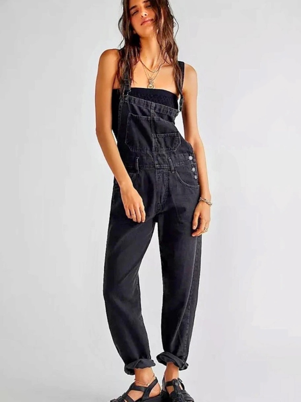 Free People We The Free Ziggy Denim Overalls Black